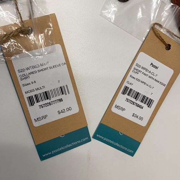 pastel 2 pc set short pant with raw edge cuff/collared CA shirt sz  7 kids New - Picture 11 of 14